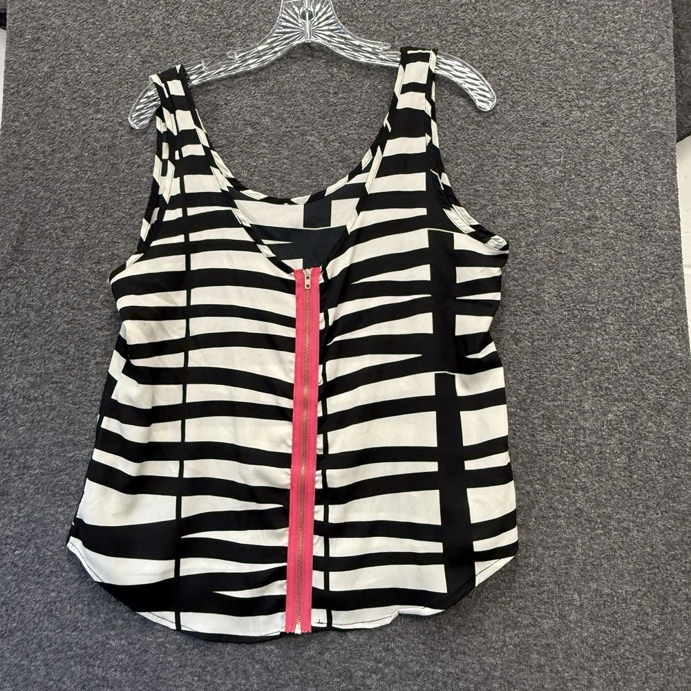 Y2K 90s Black Stripe Hot Pink Trim Tank Top Flowy Women's Large Retro Abstract